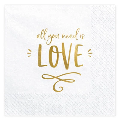 PARTYDECO 20 Stück Papierservietten in Weiß mit Aufschrift All you need is love Hochzeit