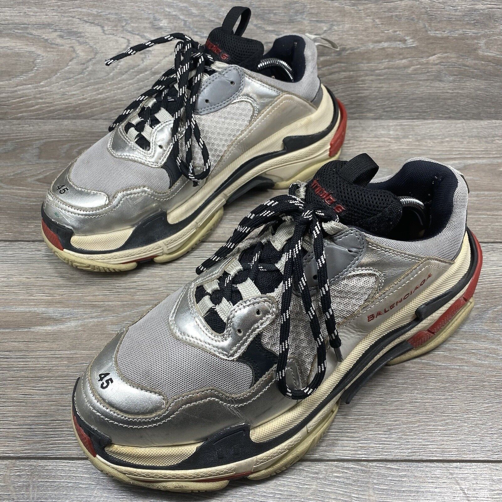 Balenciaga Triple S Silver Black Red Size 45 (US 12)