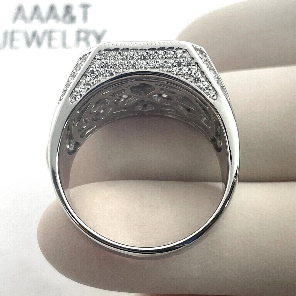 925 STERLING SILVER MEN ICY BLING CUBIC ZIRCONIA HIPHOP SQUARE RING | eBay