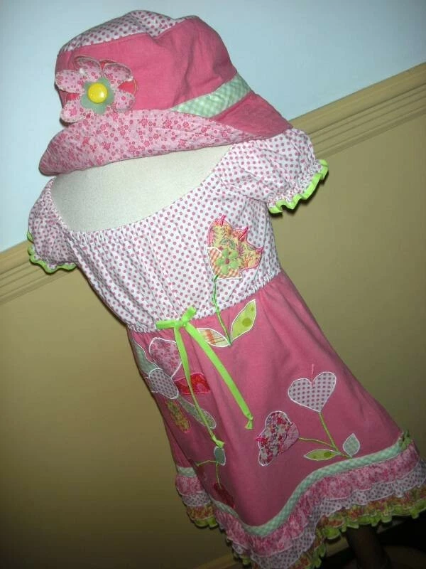 Boutique CBD Sweet Euro Flower Garden Ruffle Dress Bucket Hat 2pc Set 2T 3T 4T - Image 2 of 4