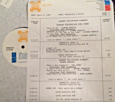 RADIO SHOW:4/6/88 4 BURT BACHARACH INTERVIEWS & FULL SET DIONNE WARWICK; LOVE