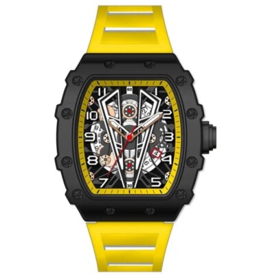 Topmarke Megir Herren Armbanduhr Datum Quarz Silikon Gelb