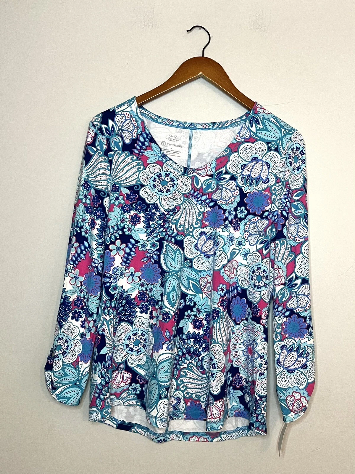 T By Talbots NEW UPF 50+ Sun Protection Shirt Top Multicolor Floral Stretch Sz M