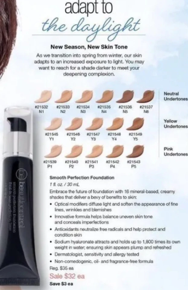 Beauticontrol Smooth Perfection Foundation 1 FL. OZ./30 mL New in Box Y-1 - Image 2 of 4