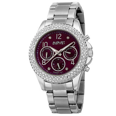 Women's August Steiner AS8136SSPU Two Time Zone Genuine Diamond Bracelet Watch