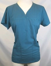 Womens Greys Anatomy Scrub Top Caribbean Blue M Medium Button Detail