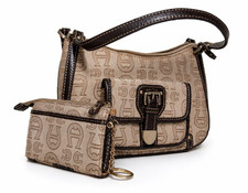 Vintage Etienne Aigner Monogram Mini Shoulder Bag Purse Coin Pouch Brown Beige