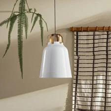 Modern Industrial White Iron Pendant Light – 13" Brass Accents