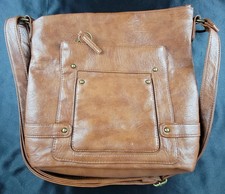 Bueno Leather Messenger Bag Brown Tan Medium 10x12in Handbag Purse