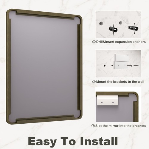 40x30 Bronze Framed Bathroom Mirror, Brushed Bronze Metal Vanity Mirror, Bron... - Picture 6 of 7