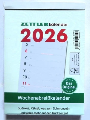 Abreisskalender Woche 2026 Wochenabreisskalender Zettler Kalender A6 Wochenblock