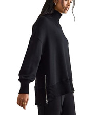 Varley DoubleSoft 168 Barker High-Neck Sweatshirt Black Side Zips Women's XS
