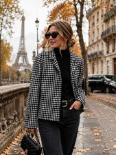 Talbots Women s Houndstooth Navy And White 100 Cotton Shell Jacket Size 12