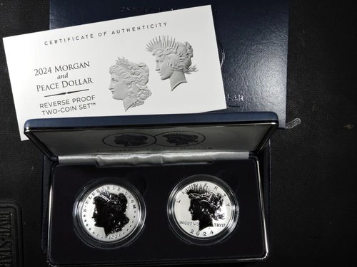2024 REVERSE PROOF SILVER PEACE & MORGAN DOLLAR WITH BOX/COA***2 COIN SET
