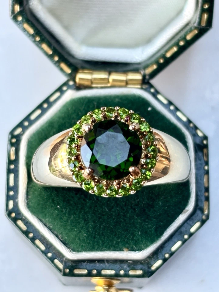 Vintage Enorme Anel de Coquetel Russo Diopside e Sólido Ouro 9 quilates Tamanho P - Imagem 4 de 4
