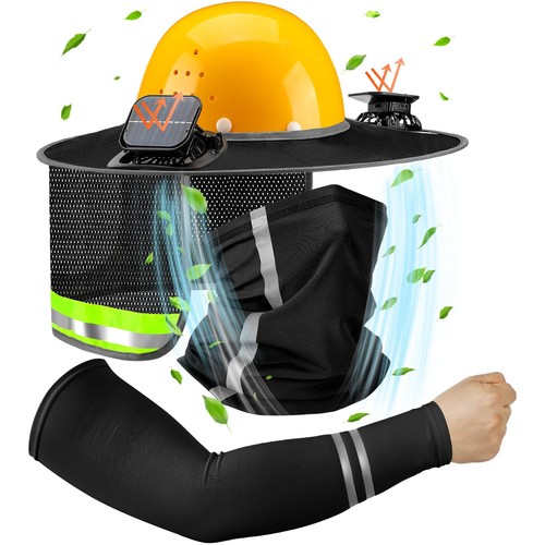 3 PCS Hard Hat Sun Shade With Solar Fans Set Black Protection Gear