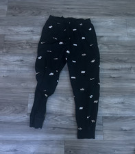 Nike Men&rsquo;s Black Logo Jogger Pants Drawstring Elastic Waist Tapered Leg M
