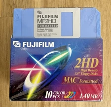 FUJIFILM MF2HD MAC Formatted High Density 3.5in Floppy Disk 10 Pack NEW SEALED