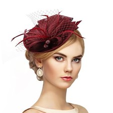 Fascinator Tea Party Hat - 2026 Derby Pillbox Kentucky Hat for Women Claret