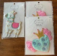 Sew-ology - Iron On Patch  Heart with Crown and Wings/llama Lot of 3