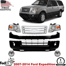 Front Bumper Cover Primed Plastic & Headlights Kit For 2007-2014 Ford Expedition