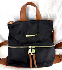 Steve Madden Black Smooth Nylon Faux Leather Backpack Purse 9 x 10"