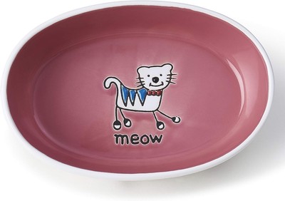 PetRageous 11023 Silly Kitty Oval Dishwasher Safe Stoneware Cat 2-Cup, Pink 