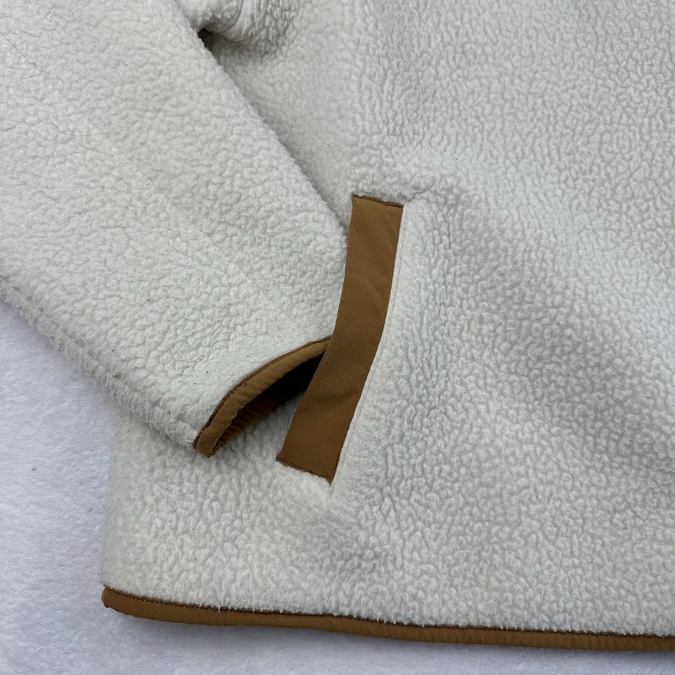 The North Face Cragmont Sherpa Fleece Jacket Women L Relax Ivory Brown Trim Snap - Image 3 of 4