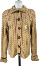 St.Johns Bay Women  s Beige Cable Knit Button Up Cardigan Sweater - M
