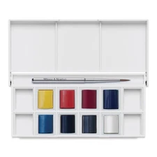 Winsor & Newton Cotman Watercolor Paint Set, 8 Half Pan, Sky Colors w/Brush NEW