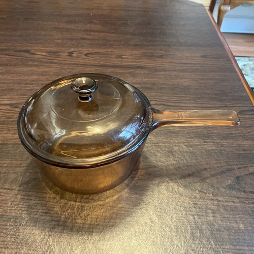 Vision Corning Ware 1.5L Amber Glass Saucepan w Lid USA Pyrex V-1.5-C Vintage