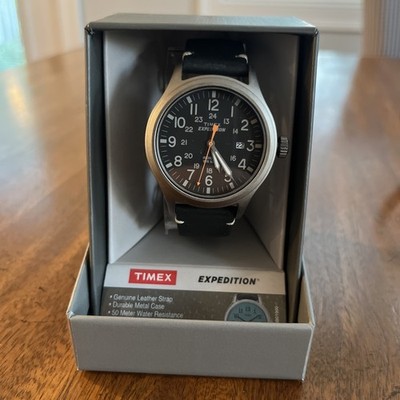 New In Box Timex Expedition Scout Metal TW4B01900 genuine Black Leather Band