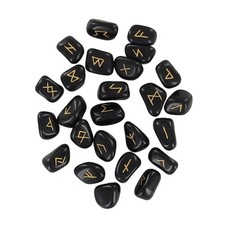 Handmade Divination Rune Stone Set 25 Pcs Black Polished Natural Viking Norse