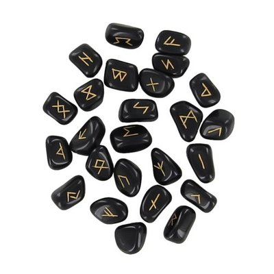 #ad Handmade Divination Rune Stone Set 25 Pcs Black Polished Natural Viking Norse $14.99
