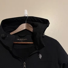 US Polo Assn Black Hooded Softshell Jacket Logo Embroidered Zip Up Size S