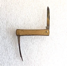 Vintage Gold Top Pocket Knife & Pipe Cleaning Tool, Gold Tone Etched Details