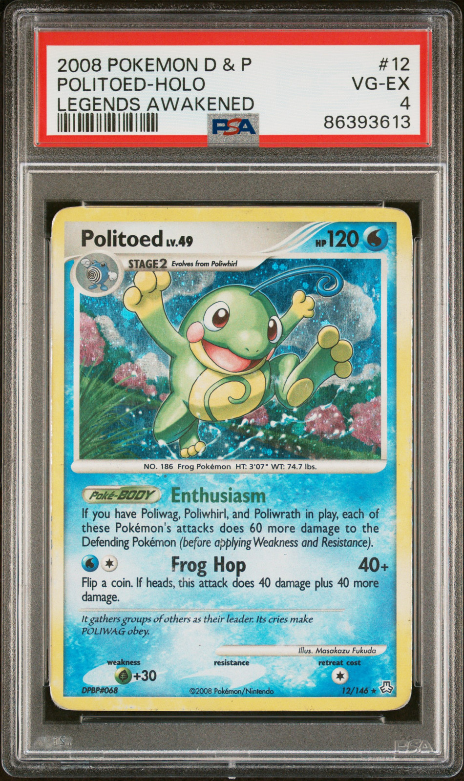2008 POKEMON DIAMOND & PEARL LEGENDS AWAKENED #12 POLITOED-HOLO PSA 4