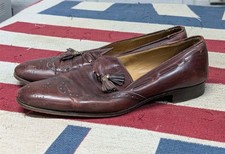 Vintage Men’s Gucci Wingtip Tassel Loafers Burgundy 80s Size 42.5 Leather Italy