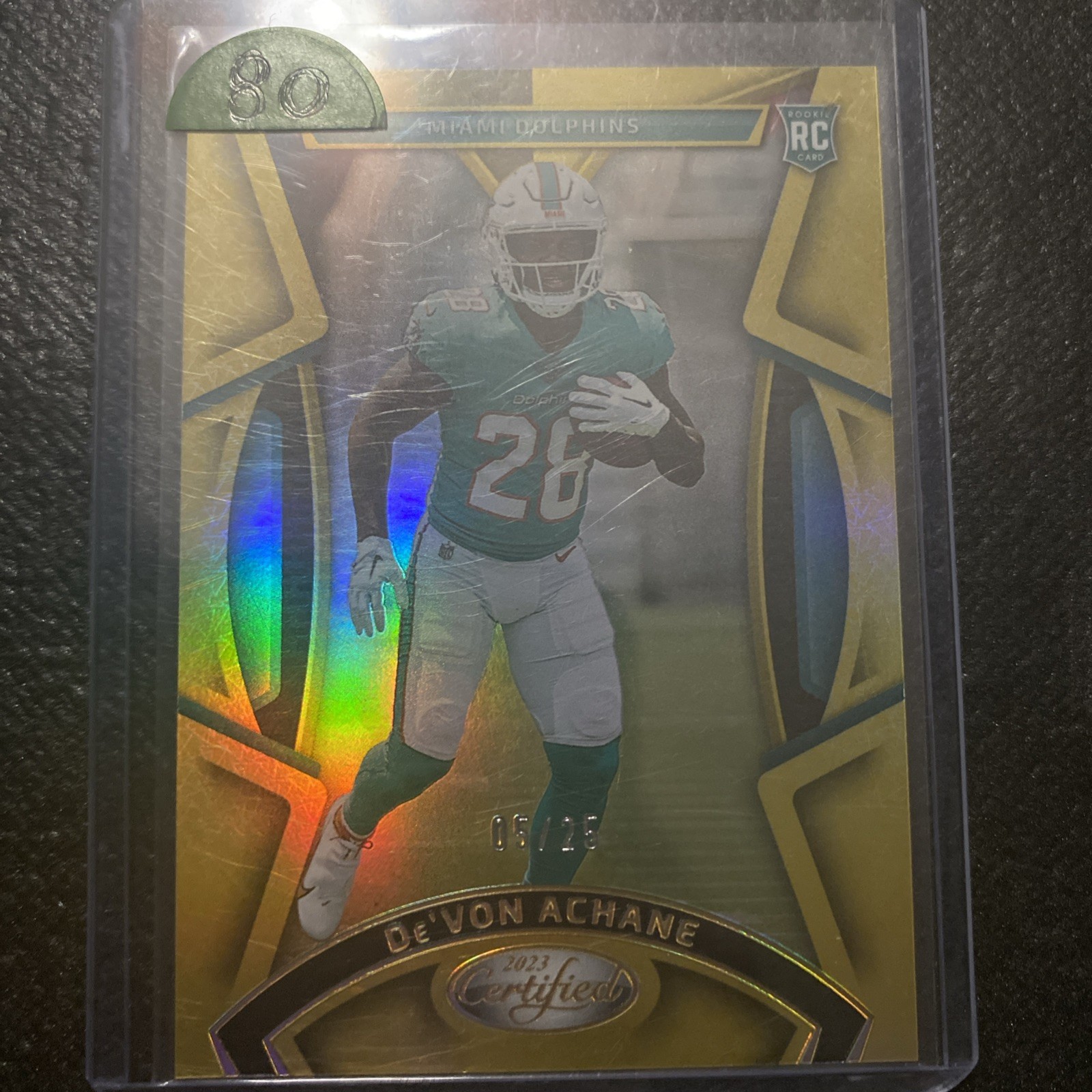 Devon Achane 2023 Panini Certified Gold SP /25 #160 RC Rookie Miami Dolphins