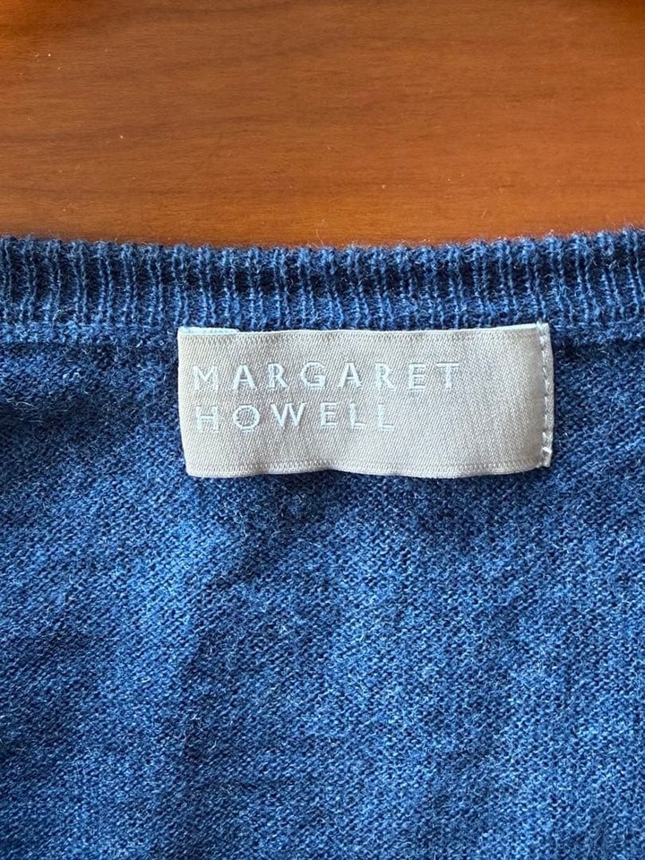 Margaret Howell Blue Cotton Wool Long Sleeve Button Cardigan Women's ...