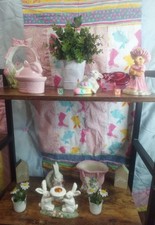Easter Home Decor Vintage Baskets Candle Holders Figurines Pink Cassorole Dish 