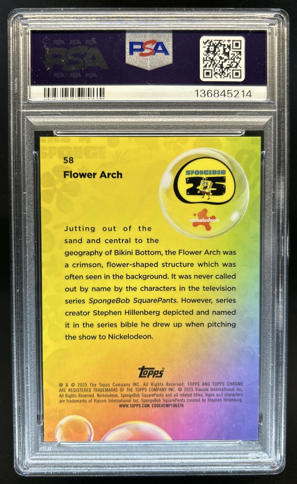 2025 Topps Chrome SpongeBob Sapphire Flower Arch Gold Refractor #/50 PSA 9 view 2