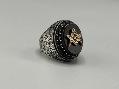 Handmade 925 Sterling Silver Men Ring Masonic Emblem Brand New Size#10.5    US