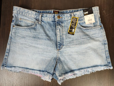 Lee Heritage Women  s 3  Denim Shorts Size 18 Elite Rose Light Wash Raw Hem NWT