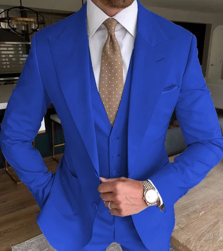 Business 3Pcs Men's Suits Lapel Slim Fit Jacket Wedding Groom Blazer Tuxedo - Foto 22 di 27