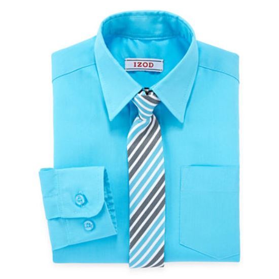 IZOD Aqua Dress Shirt and Striped Tie Set Boys 4, 5, New With Tags Msrp 