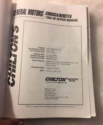 Corsica Beretta 1988-1996 Repair Manual General Motors Chilton’s - Picture 6 of 9