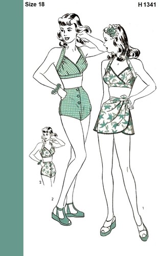 Misses Two-Piece SWIMSUIT Pattern Bathing Suit RARE Hollywood 1341 Vtg 1946 - Picture 13 of 16