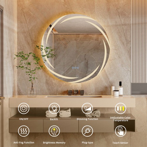 LED Bathroom Mirror Round Backlit Lighted Vanity Mirror for Wall Anti-Fog Memory - Picture 8 of 17