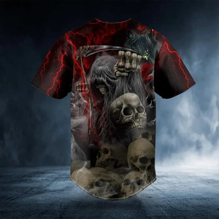 Red Lightning Grim Reaper The Hunt Skull Baseball Jersey